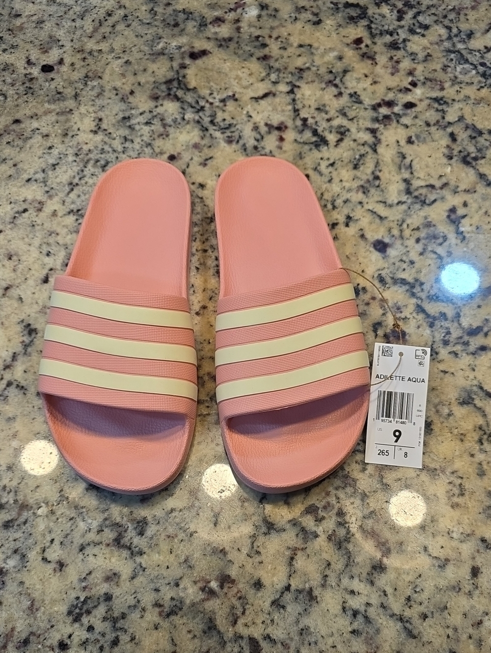 adidas Pink Slide Sandals with Cream Stripes